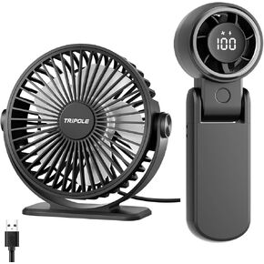 TriPole Portable Handhel Fan with LED Display and USB Powered Small Desk Fan Bundle, Speed Adjustable Personal Cooling Fans for Table Office Outdoor Travel