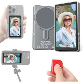 NEEWER Basics 4" Vlog Selfie Monitor Screen for iPhone, Magnetic Phone Back Cam Monitor, Wireless Connection/Bluetooth Remote for YouTube Live Stream, NOT Compatible with Google Phones/4K Video, F4B