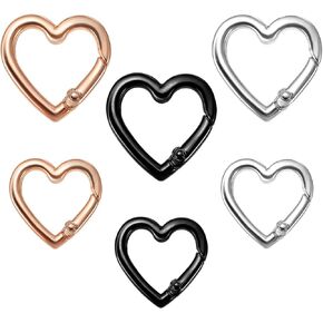 6 Pcs Heart Carabiner Clip 2 Size Heavy Duty Heart Carabiner Spring Snap Clasp Hook for Camping Hiking Fishing Traveling Purses Backpack Keychain DIY Crafts Women Festival Gifts Gold Silver Black