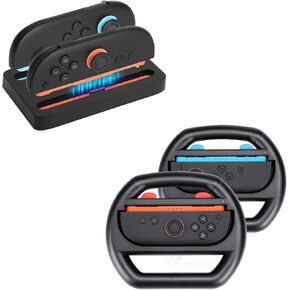 Portable Charging Dock+Steering Wheels for Switch2 Joy-Cons Controllers