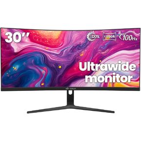 CRUA 30-inch 21:9 Ultrawide Curved Gaming Monitor, 100Hz WFHD 2560x1080 1500R VA Display, 120% sRGB, 3000:1 Contrast, FreeSync, HDMI/DP, Low Blue Light, Wall-Mounted/Tilt Adjustable