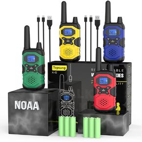 Walkie Talkies for Adults Rechargeable Long Range 4 Pack, Family 2 Way Radio NOAA Walkie-Talkies with USB Cable 4500mAh Battery Lanyard for Farm Warehouse Working Camping Hiking Skiing Cruise