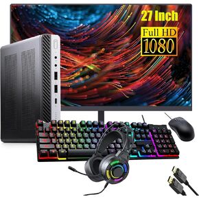 HP EliteDesk 800 G3 Mini Desktop Computer, High Performance, 27" FHD Monitor, RGB Headset, Core i5-7500 3.4GHz, 16GB DDR4 RAM, 256GB SSD, USB WiFi+BT, Keyboard&Mouse, Windows 10 Pro (Renewed)