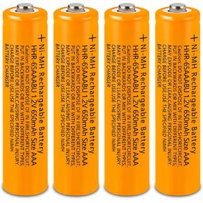 Ni-MH 1.2V AAA 650mAh Rechargeable Batteries for Panasonic Wireless Cordless Phones, Remote Controls, Electronics Toys,4 Pack