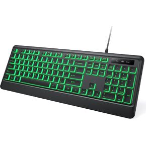Backlit Wired Keyboard, USB Lighted Computer Keyboards with 7 Colors Backlight, Full Size Silent Keyboard with Media Hotkey for Windows Desktop, PC, Laptop (Black, M)