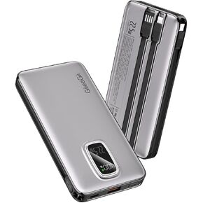 Portable Charger, 20000mAh 22.5W Fast Charging Power Bank with Built in USB-C,USB-A& iOS Cable,Battery Backup for iPhone 16 15 14 13, Samsung, iPad, More Phones and Tablets (White, 20000mAh)