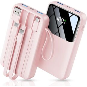 Portable Charger with Built in Cable, 15000mAh Power Bank, 22.5W Fast Charging, 6 Outputs, Slim Travel Essential Battery Pack with LED Display, Compatible with iPhone 16/15/14/13, Samsung, iPad, etc