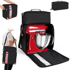Stand Mixer Cover for Kitchen Aid 4.5-5 Quart, Double-layer Large Capacity Stand Mixer Dust Carry Bag with Detachable Storage Pockets for Kitchen Aid Accessories and Attachments(Black)
