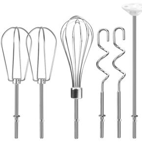 6Pcs Hand Mixer Beaters Attachments, Whisk, Beater, Dough Hooks, Blending Rod, Stainless Steel Hand Mixers Blender Accessories for Kitchenaid Hand Mixers KHM3 KHM5 KHM7 KHM9, KHM926, KHM512