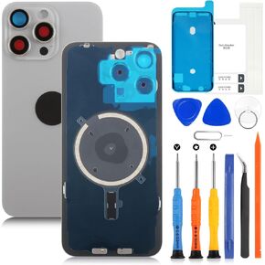 AGCUT for iPhone 15 Pro Max Back Glass Replacement for iPhone 15 Pro Max Rear Back Glass Waterproof and Camera Lens+Professional Repair Tool Kit (Natural Titanium)