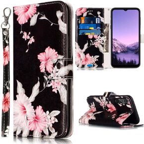 JanCalm for Galaxy A15 5G Phone Case Wallet,Floral Pattern Cute for Samsung Galaxy A15 5G Case Women Girl [Wrist Strap][Card Cash Slots][Kickstand] PU Leather Flip Cover (Pearl Flower)