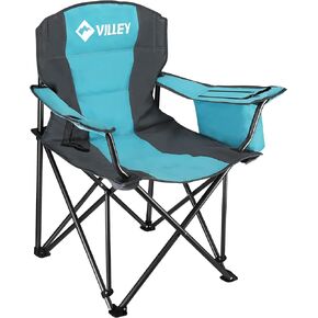 VILLEY Camping Chair, Oversized Folding Camp Chair, Portable Outdoor Chairs Support 400 LBS with Padded Seats, Cooler Bag, Cup Holder, Carry Bag, Blue