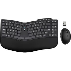 Ergonomic Wireless Keyboard Mouse Combo, Bluetooth/2.4G Split Design Keyboard with Palm Rest and 3 Levels DPI Adjustable Wireless Vertical Mouse, Multi-Device, Rechargeable, for Windows/Mac（Black）