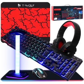Vinsot 6 in 1 Gaming Accessories Bundle Includes Keyboard, Mouse, Mouse Pad, Headset, LED XL Mouse Pad, Luminous Headphone Stand Backlight PC Gaming Set for PC Beginner Gamer Gift Favors