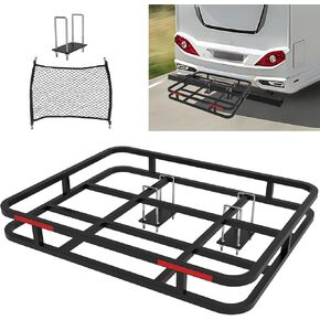 RV Bumper Mounted Cargo Rack Carrier 32"×26"×4" with Net, 350 Lbs Capacity Fits 4" to 5" RV Bumper Cargo Carrier Heavy Duty Luggage Basket Hitch for RV Camping Traveling, Black