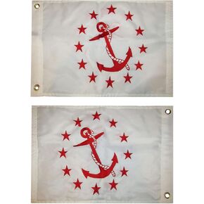Deluxe Rear Commodore White 12"x18" Double Sided Nylon Embroidered Flag By Lumaglow