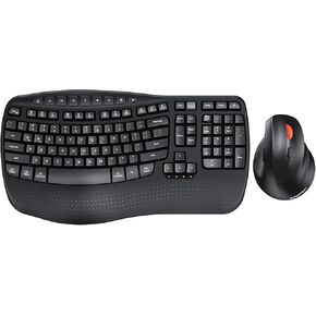 MEETION Wireless Ergonomic Keyboard and Mouse, Wave Keys Wrist Rest Natural Typing Keyboard, Vertical Mouse with 4 DPI 1200-3200, 2.4G Cordless USB A and USB C Adapter for Windows/Mac/PC/Laptop