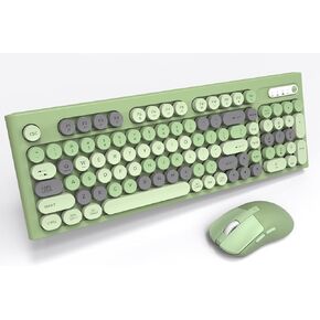 Wireless Keyboard Mouse Combo, Full Size Colorful Round Keycaps Bluetooth Keyboard with Numeric Keypad, Silent 2.4GHz Mouse, Typewriter Computer Keyboard and Mouse Set for Laptop, PC, Windows (Green)