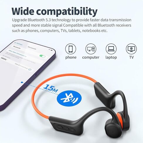 سماعات توصيل العظام ، سماعات الرأس اللاسلكية المقاومة للماء IPX7 ، وسماعات أذن مفتوحة بلوتوث 5.3 مع MIC ، وقت تشغيل 10 ساعات للركض ، ركوب الدراجات ، المشي لمسافات طويلة ، صالة رياضية ، تمرين. (رمادي) in Kuwait