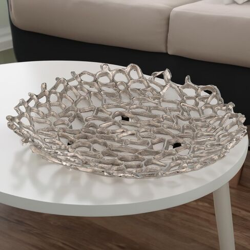 3504 Coralino LG Coral Plate, Large Silver Decorative, Coral Plate, Bowl, Tray holds Decorative Spheres, Balls, Fruit Holder, Home and Kitchen Office, Room Decor, 15.5" D x 2.5" H in Saudi Arabia