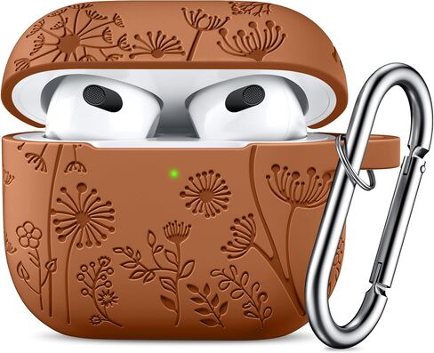 Lerobo for AirPod Case 3rd Generation Cover with Keychain Accessories, Flower Engraved Case Silicone Skin Cover Compatible with Apple AirPod 3rd Generation Case Full Protection, Front LED Visible in Saudi Arabia