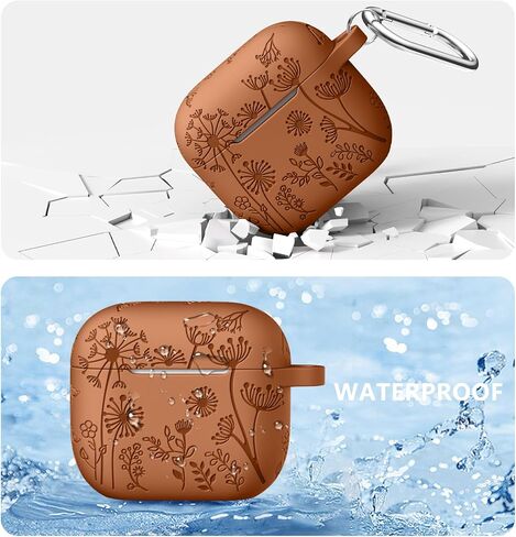 Lerobo for AirPod Case 3rd Generation Cover with Keychain Accessories, Flower Engraved Case Silicone Skin Cover Compatible with Apple AirPod 3rd Generation Case Full Protection, Front LED Visible in Saudi Arabia