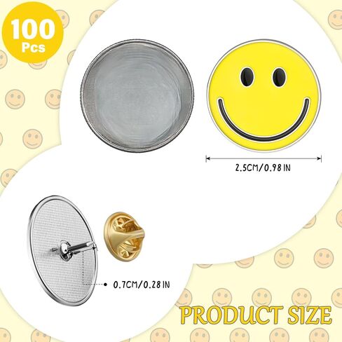 100 Pcs Happy Face Lapel Pins Cute Smile Enamel Pinback Buttons Fun Pins with Butterfly Clasp Zinc Alloy Bulk Enamel Pins Teacher Pins for Students Kids Gifts Clothes Backpacks Decor (Orange) in Saudi Arabia
