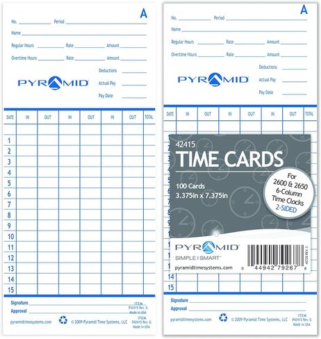 Pyramid Time Systems 42415PK5 500 Count Genuine and Authentic Time Cards for Pyramid Time Systems Models 2500, 2600 and 2650 Time Clocks in Saudi Arabia