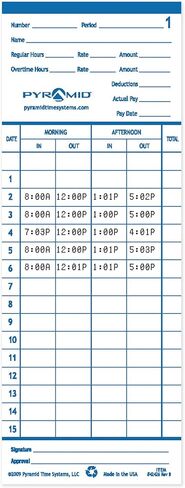 Pyramid Time Systems 42415PK5 500 Count Genuine and Authentic Time Cards for Pyramid Time Systems Models 2500, 2600 and 2650 Time Clocks in Saudi Arabia