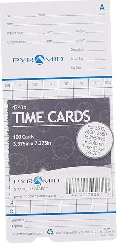 Pyramid Time Systems 42415PK5 500 Count Genuine and Authentic Time Cards for Pyramid Time Systems Models 2500, 2600 and 2650 Time Clocks in Saudi Arabia