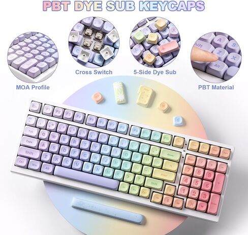 YUNZII Rainbow 140 Keys MOA PBT Dye-Sub Keycaps (Rainbow, MOA Profile) in Kuwait