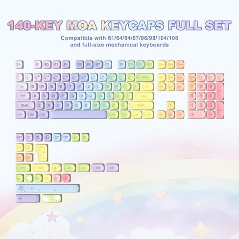 YUNZII Rainbow 140 Keys MOA PBT Dye-Sub Keycaps (Rainbow, MOA Profile) in Kuwait