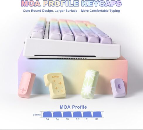 YUNZII Rainbow 140 Keys MOA PBT Dye-Sub Keycaps (Rainbow, MOA Profile) in Kuwait