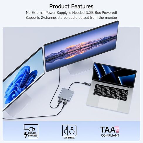 محول USB إلى 4 HDMI ، عرض متعدد المراقب 5 شاشات منفصلة ، مرآة الدعم/تمديد وضع متوافق مع Windows ، M1/M2 Mac OS ، مع وظيفة الشاشة السوداء in Kuwait