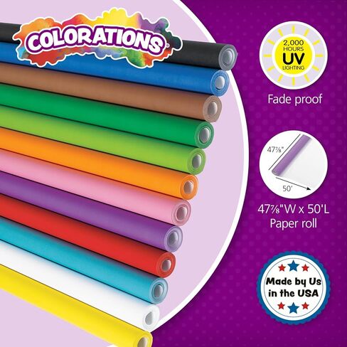 Colorations Prima-Color Fade Resistant Paper Roll, Set of 12 Colors, Bulletin Board Paper, Arts and Crafts, 48 inches x 50 feet, Drawing, Paint, Bulletin Boards, Kids Crafts, Classroom, Paper Roll in Saudi Arabia
