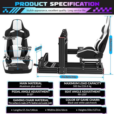 Likeem Racing Simulator Cockpit Stand with Elite Series Racing Seats for Logitech/Thrustmaster/Fanatec G29 G920 G923 T80 T300,djustable Steering Wheel Stand,Not Included Wheel,Pedals & Shifter in Kuwait