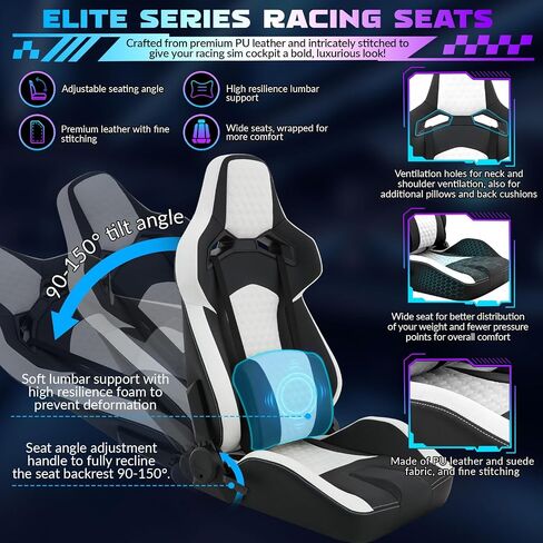 Likeem Racing Simulator Cockpit Stand with Elite Series Racing Seats for Logitech/Thrustmaster/Fanatec G29 G920 G923 T80 T300,djustable Steering Wheel Stand,Not Included Wheel,Pedals & Shifter in Kuwait