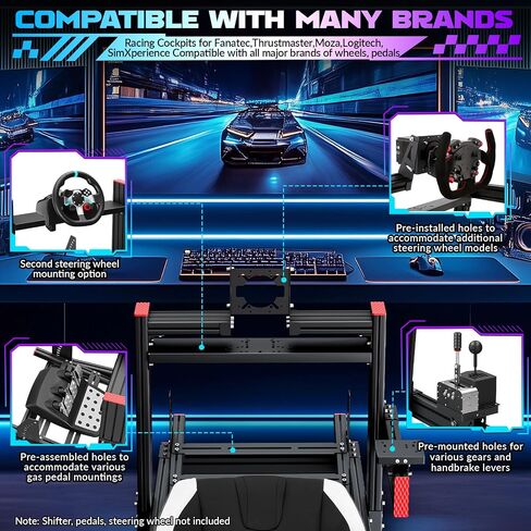 Likeem Racing Simulator Cockpit Stand with Elite Series Racing Seats for Logitech/Thrustmaster/Fanatec G29 G920 G923 T80 T300,djustable Steering Wheel Stand,Not Included Wheel,Pedals & Shifter in Kuwait