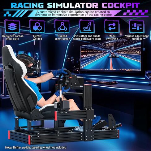 Likeem Racing Simulator Cockpit Stand with Elite Series Racing Seats for Logitech/Thrustmaster/Fanatec G29 G920 G923 T80 T300,djustable Steering Wheel Stand,Not Included Wheel,Pedals & Shifter in Kuwait
