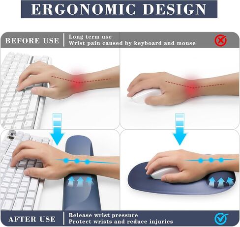 Wrist Rest Support for Mouse Pad and Keyboard Set, Ergonomic Gel Wrist Support - Fabric with Non-Slip, Soft & Comfortable, Relieve Office for Gaming Wrist Pain (Blue) in Saudi Arabia