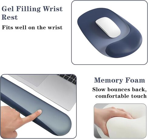 Wrist Rest Support for Mouse Pad and Keyboard Set, Ergonomic Gel Wrist Support - Fabric with Non-Slip, Soft & Comfortable, Relieve Office for Gaming Wrist Pain (Blue) in Saudi Arabia