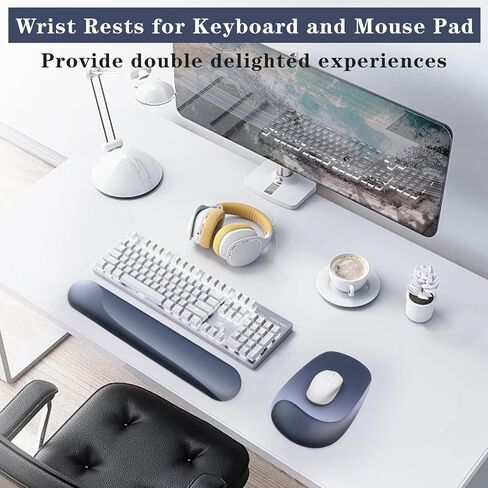Wrist Rest Support for Mouse Pad and Keyboard Set, Ergonomic Gel Wrist Support - Fabric with Non-Slip, Soft & Comfortable, Relieve Office for Gaming Wrist Pain (Blue) in Saudi Arabia