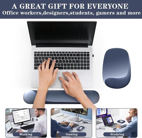 Wrist Rest Support for Mouse Pad and Keyboard Set, Ergonomic Gel Wrist Support - Fabric with Non-Slip, Soft & Comfortable, Relieve Office for Gaming Wrist Pain (Blue) in Saudi Arabia
