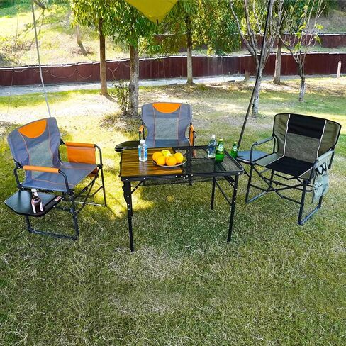 كرسي المخرج القابل للطي على نطاق واسع مع طاولة ، كرسي التخييم في الهواء الطلق للبالغين مع حامل الكأس تحميل 330 رطلا ، كرسي خفيف الوزن محمول للخارج مع حقيبة الحمل للبناء ، Orange-1pack in Kuwait