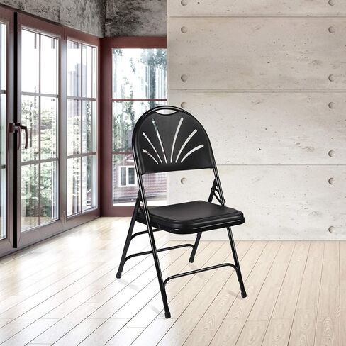 OEF Furnishings Heavy-Duty Fan Back Folding Chair – Black, 500 lb Capacity, Durable Steel Frame, Triple Braced, Stackable & Foldable, Ergonomic Comfort, Ideal for Events & Home Use in Saudi Arabia