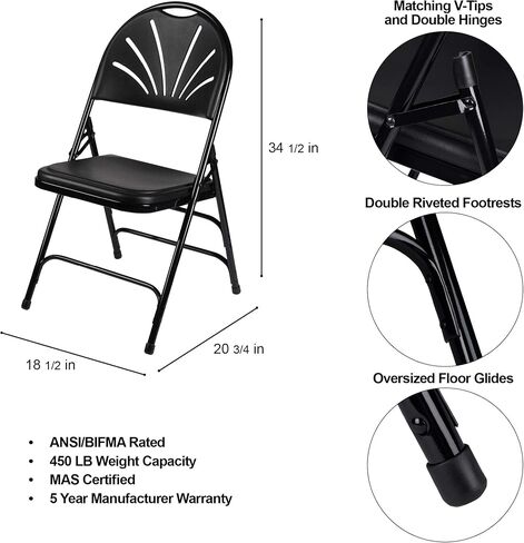 OEF Furnishings Heavy-Duty Fan Back Folding Chair – Black, 500 lb Capacity, Durable Steel Frame, Triple Braced, Stackable & Foldable, Ergonomic Comfort, Ideal for Events & Home Use in Saudi Arabia