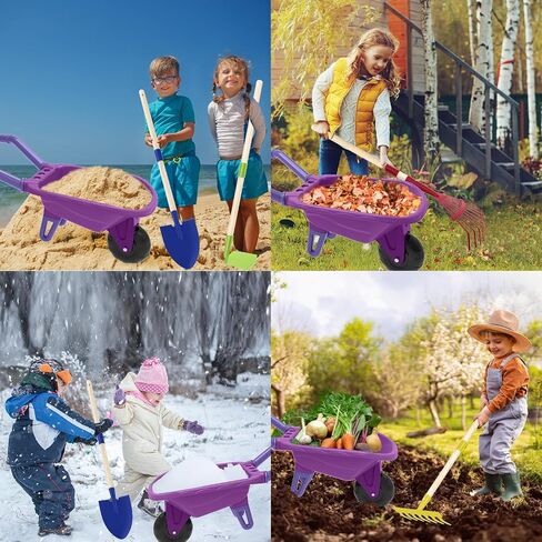 Qtioucp Kids Gardening Set with Wheelbarrow, Real Metal Garden Tools for Kids Ages 3-8, 4 Long Handle Tools, 3 Hand Tool, Gloves, 5 Stickers, Handbook, Outdoor Backyard Toys for Toddler Gift in Kuwait