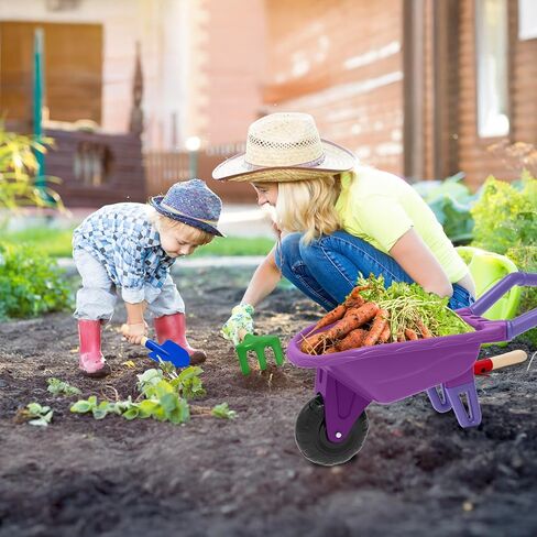 Qtioucp Kids Gardening Set with Wheelbarrow, Real Metal Garden Tools for Kids Ages 3-8, 4 Long Handle Tools, 3 Hand Tool, Gloves, 5 Stickers, Handbook, Outdoor Backyard Toys for Toddler Gift in Kuwait
