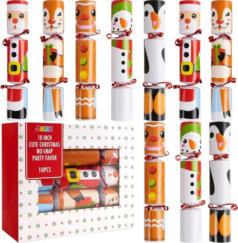 JOYIN 10 Pack Christmas Party Table Favor with Cute Christmas Characters, with Party Hat, Joke & Little Gift Inside, for Xmas Gift, Christmas Seasonal Holiday Dinner Traditions in Kuwait