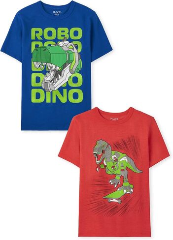 The Children's Place Boys' Short Sleeve Graphic T-Shirt 3-Pack, T-REX VS. Triceratops/T.REX/Dino, Medium (7/8) in Saudi Arabia